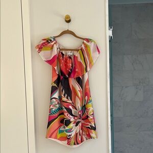 Trina Turk Vibrant Floral Off-Shoulder Mini Dress
